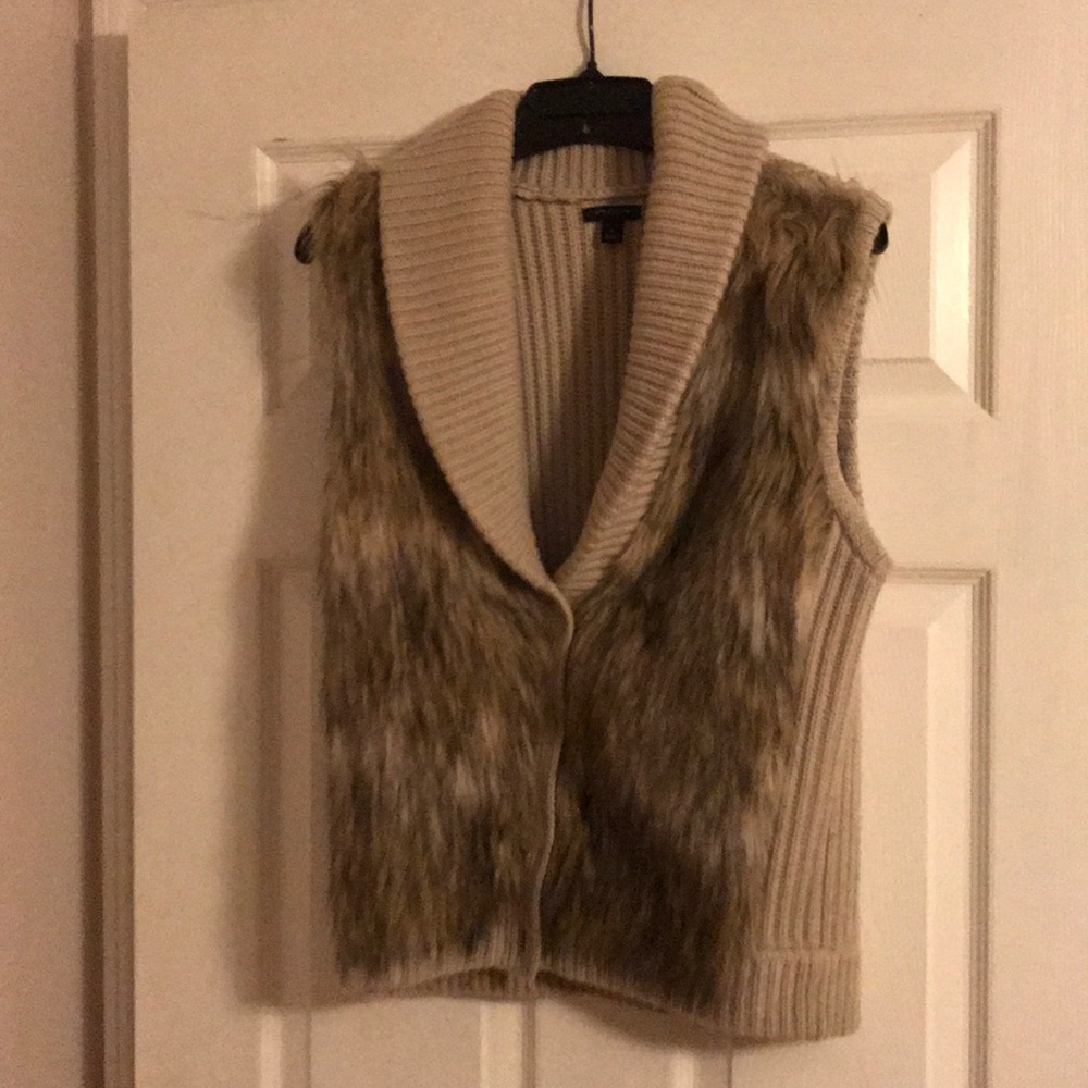 Ann Taylor Sweater and Faux Fur Vest